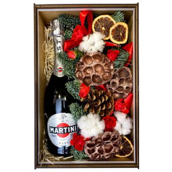 Новогодняя подарочная коробка с шампанским
